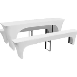 vidaXL Decoración-3 fundas blancas estirables para mesa y 2 bancos 220x50x80 cm
