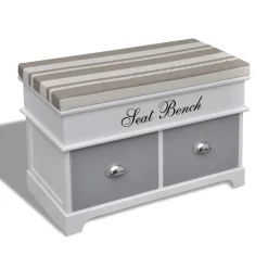 vidaXL Banco baúl de madera y cojin gris, con cajones Online