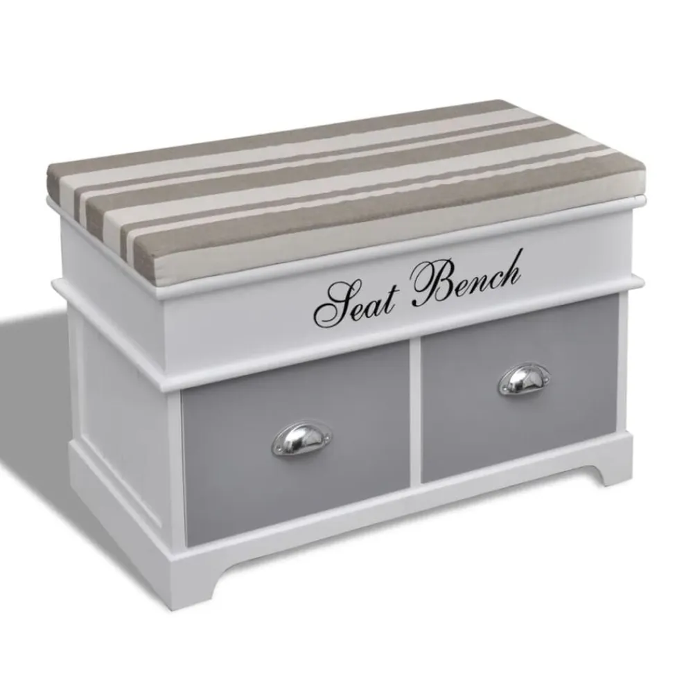 vidaXL Banco baúl de madera y cojin gris, con cajones Online