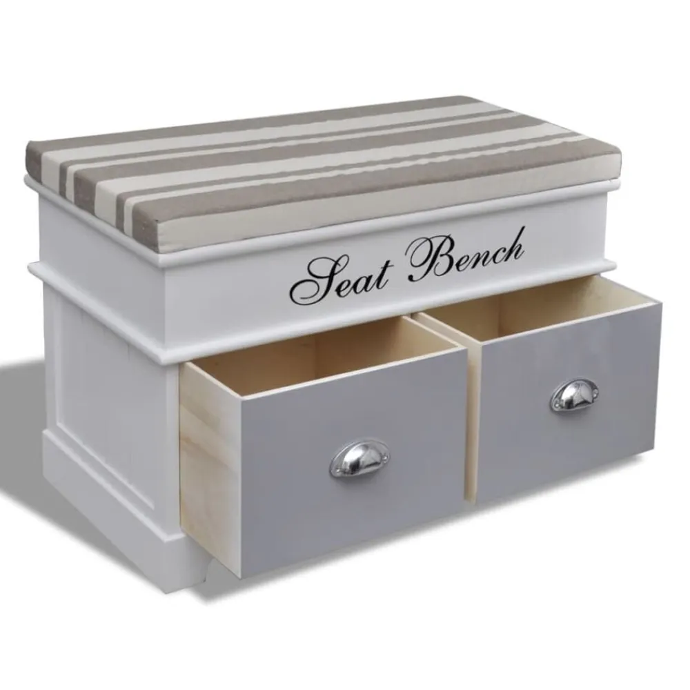 vidaXL Banco baúl de madera y cojin gris, con cajones Online