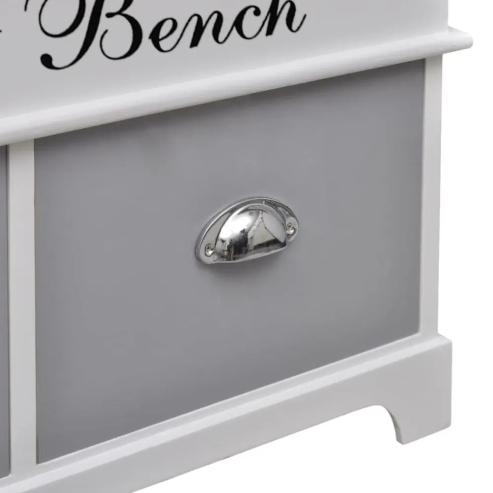 vidaXL Banco baúl de madera y cojin gris, con cajones Online