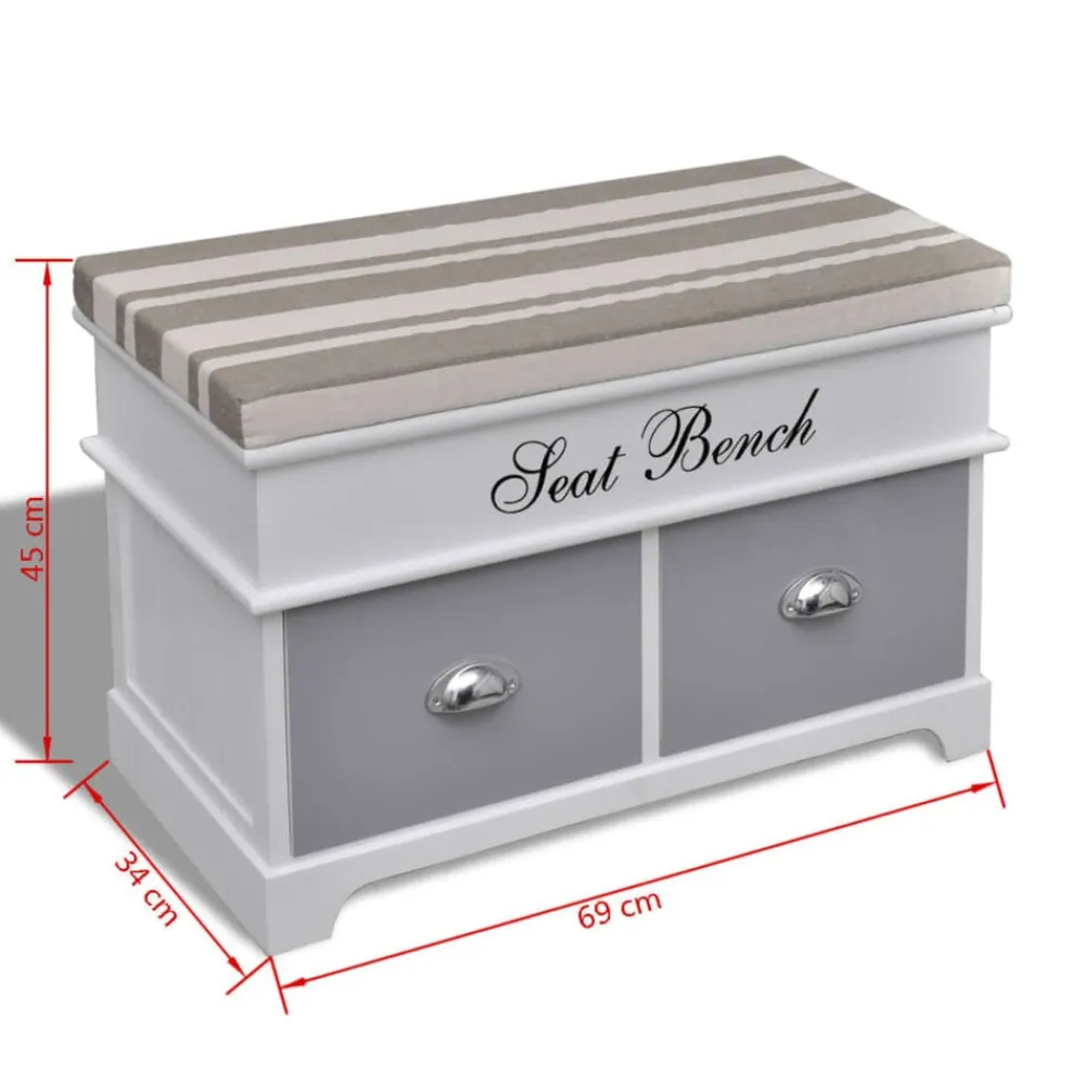 vidaXL Banco baúl de madera y cojin gris, con cajones Online