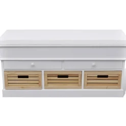 vidaXL Banqueta blanca con cojin y cajones / cestas Discount