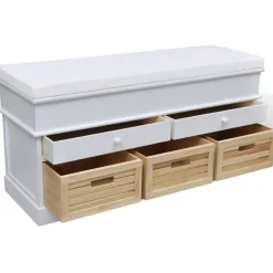 vidaXL Banqueta blanca con cojin y cajones / cestas Discount