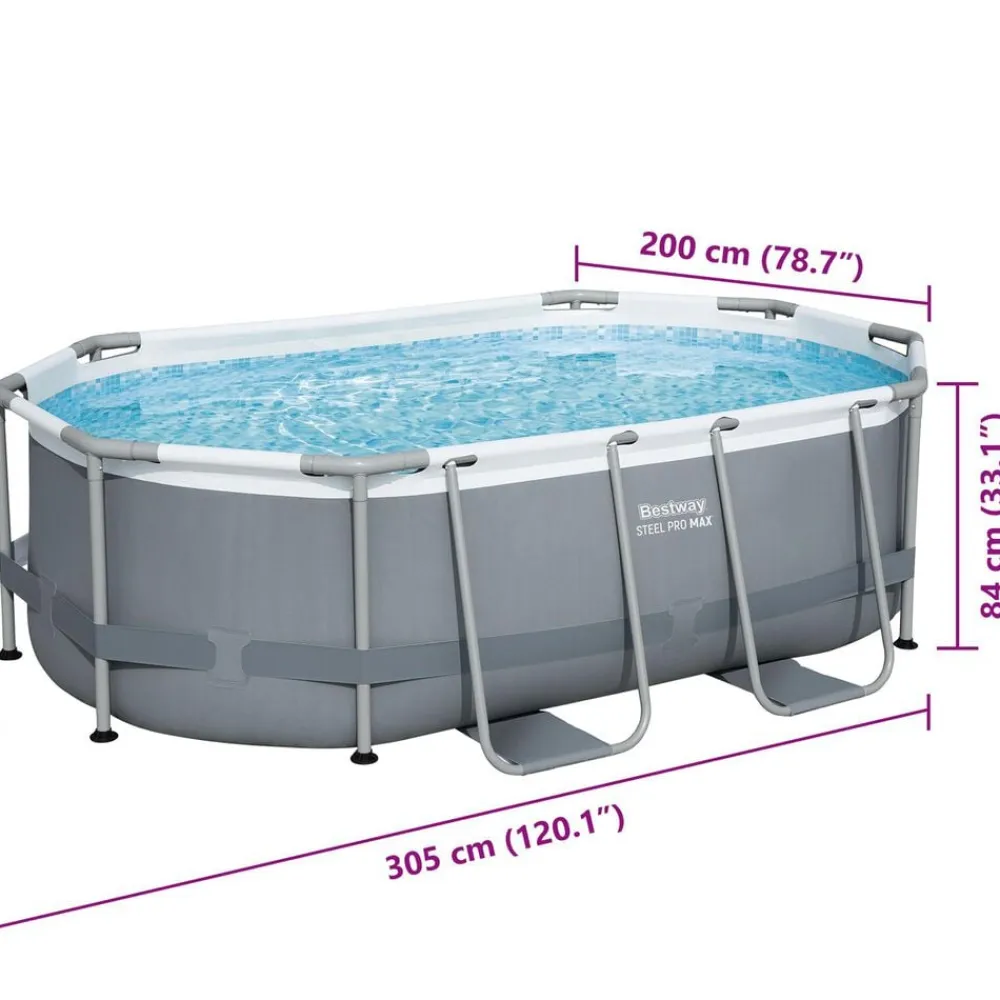 Best Way Juego de piscina Gris 305 x 200 x 84 cm Acero Online