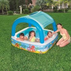 Bestway Piscina de juegos con toldo azul 140x140x114 cm 52192 New