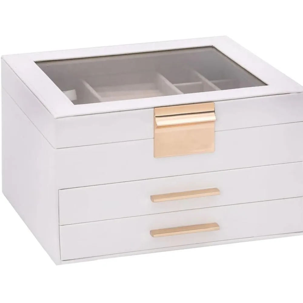 vidaXL Salud Y Belleza-Caja para joyas de 3 niveles blanca 23x20,5x14 cm