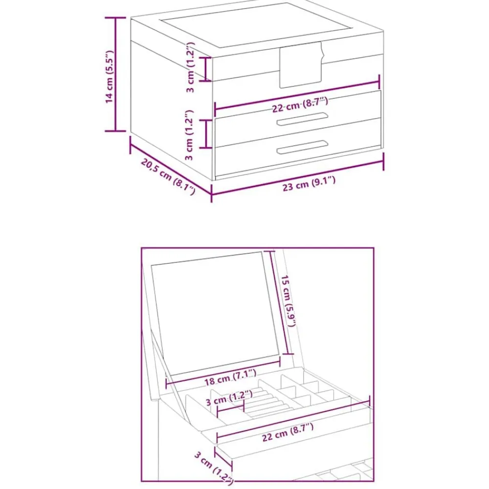 vidaXL Salud Y Belleza-Caja para joyas de 3 niveles blanca 23x20,5x14 cm