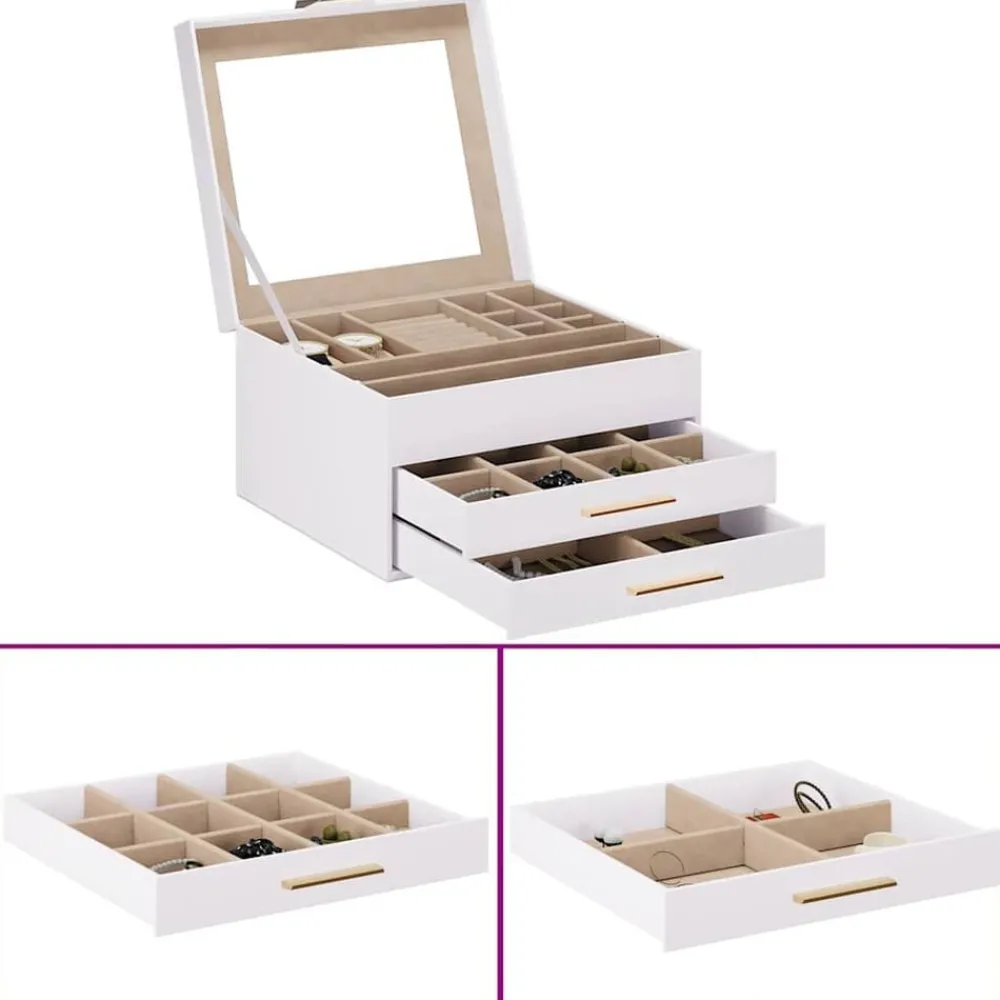 vidaXL Salud Y Belleza-Caja para joyas de 3 niveles blanca 23x20,5x14 cm