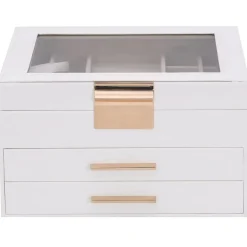 vidaXL Salud Y Belleza-Caja para joyas de 3 niveles blanca 23x20,5x14 cm
