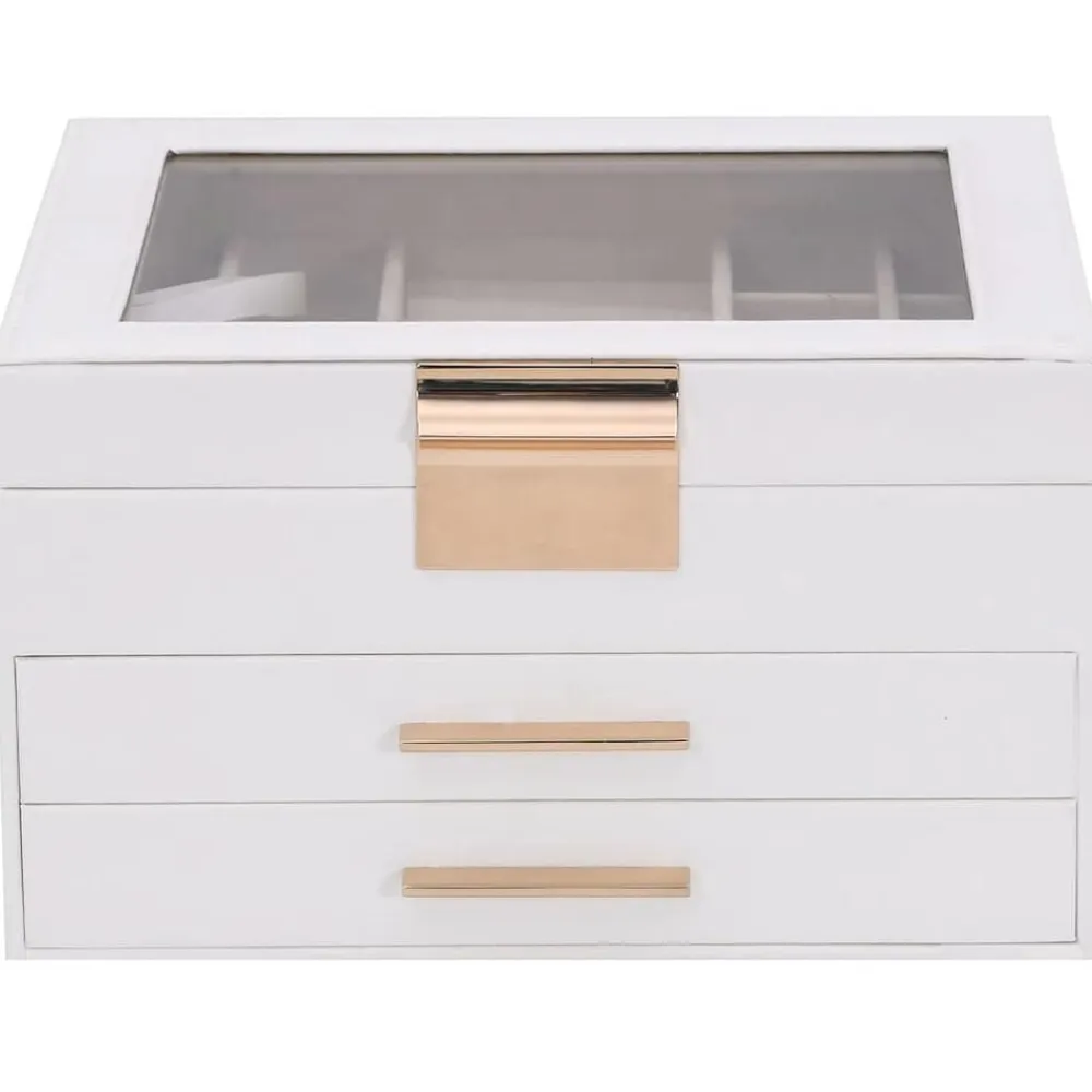 vidaXL Salud Y Belleza-Caja para joyas de 3 niveles blanca 23x20,5x14 cm