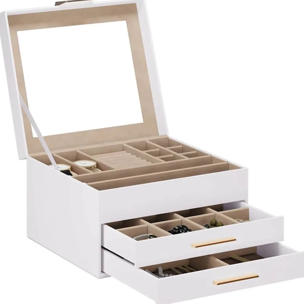 vidaXL Salud Y Belleza-Caja para joyas de 3 niveles blanca 23x20,5x14 cm