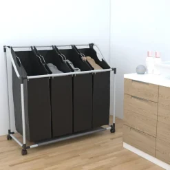 vidaXL Productos Del Hogar-Clasificador de lavandería con 4 bolsas de color gris