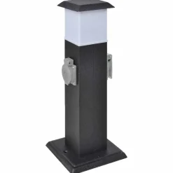 vidaXL Columna con enchufes y lámpara para el jardín negra Negro Online