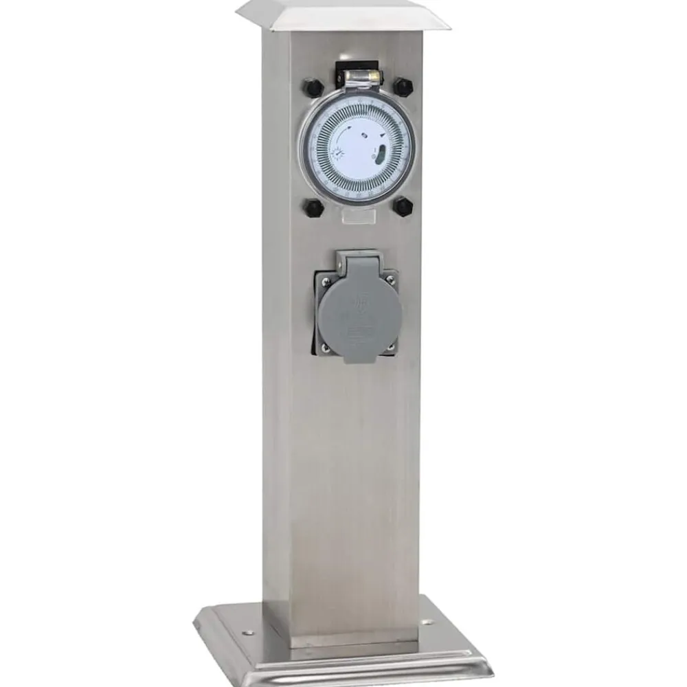 vidaXL Columna de acero inoxidable con enchufe y temporizador para el jardín Plateado Sale