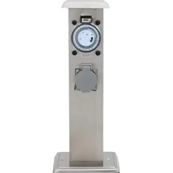 vidaXL Columna de acero inoxidable con enchufe y temporizador para el jardín Plateado Sale