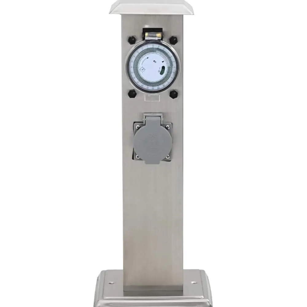 vidaXL Columna de acero inoxidable con enchufe y temporizador para el jardín Plateado Sale