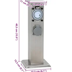 vidaXL Columna de acero inoxidable con enchufe y temporizador para el jardín Plateado Sale