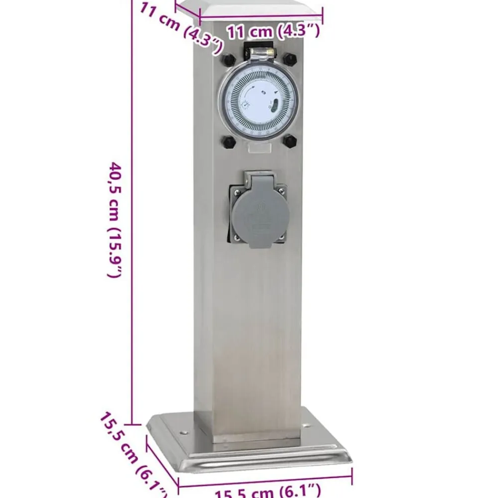 vidaXL Columna de acero inoxidable con enchufe y temporizador para el jardín Plateado Sale
