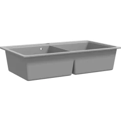 vidaXL Fregadero encastrable de granito de dos cubetas Gris Discount