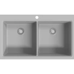 vidaXL Fregadero encastrable de granito de dos cubetas Gris Discount
