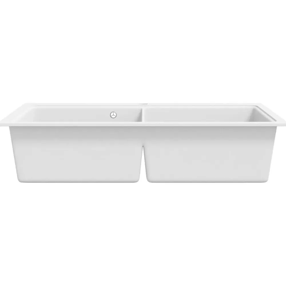 vidaXL Fregadero encastrable de granito de dos cubetas Blanco Clearance