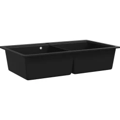 vidaXL Fregadero encastrable de granito de dos cubetas Negro Outlet