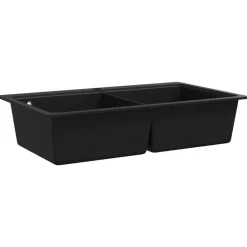 vidaXL Fregadero encastrable de granito de dos cubetas Negro Outlet