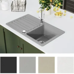 vidaXL Fregadero reversible de granito de una cubeta con escurridor Gris Outlet