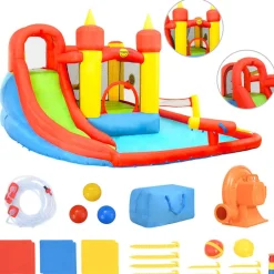 Happy Hop Castillo hinchable con tobogán y piscina 410x385x220 cm