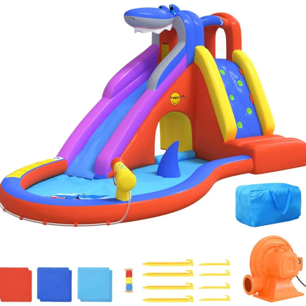 Happy Hop Estructuras Para Juegos Al Aire Libre-Tobogán de agua inflable con piscina PVC 450x320x240 cm