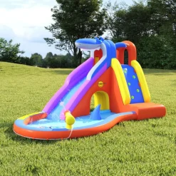Happy Hop Estructuras Para Juegos Al Aire Libre-Tobogán de agua inflable con piscina PVC 450x320x240 cm
