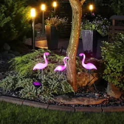 HI Iluminación-Lámpara solar LED de jardín forma de flamenco 3 unidades