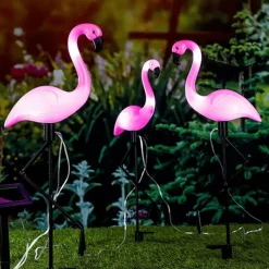 HI Iluminación-Lámpara solar LED de jardín forma de flamenco 3 unidades