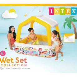 INTEX Piscina Y Spa-Piscina hinchable con parasol 157x157x122 cm