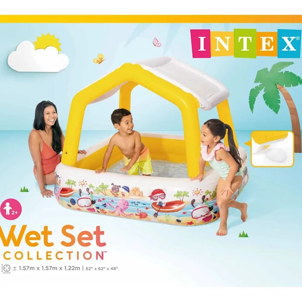 INTEX Piscina Y Spa-Piscina hinchable con parasol 157x157x122 cm
