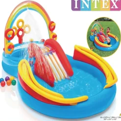 INTEX Piscina Y Spa-Piscina inflable Rainbow Ring Play Center 297x193x135 cm