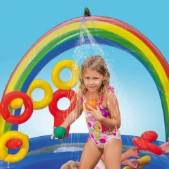 INTEX Piscina Y Spa-Piscina inflable Rainbow Ring Play Center 297x193x135 cm