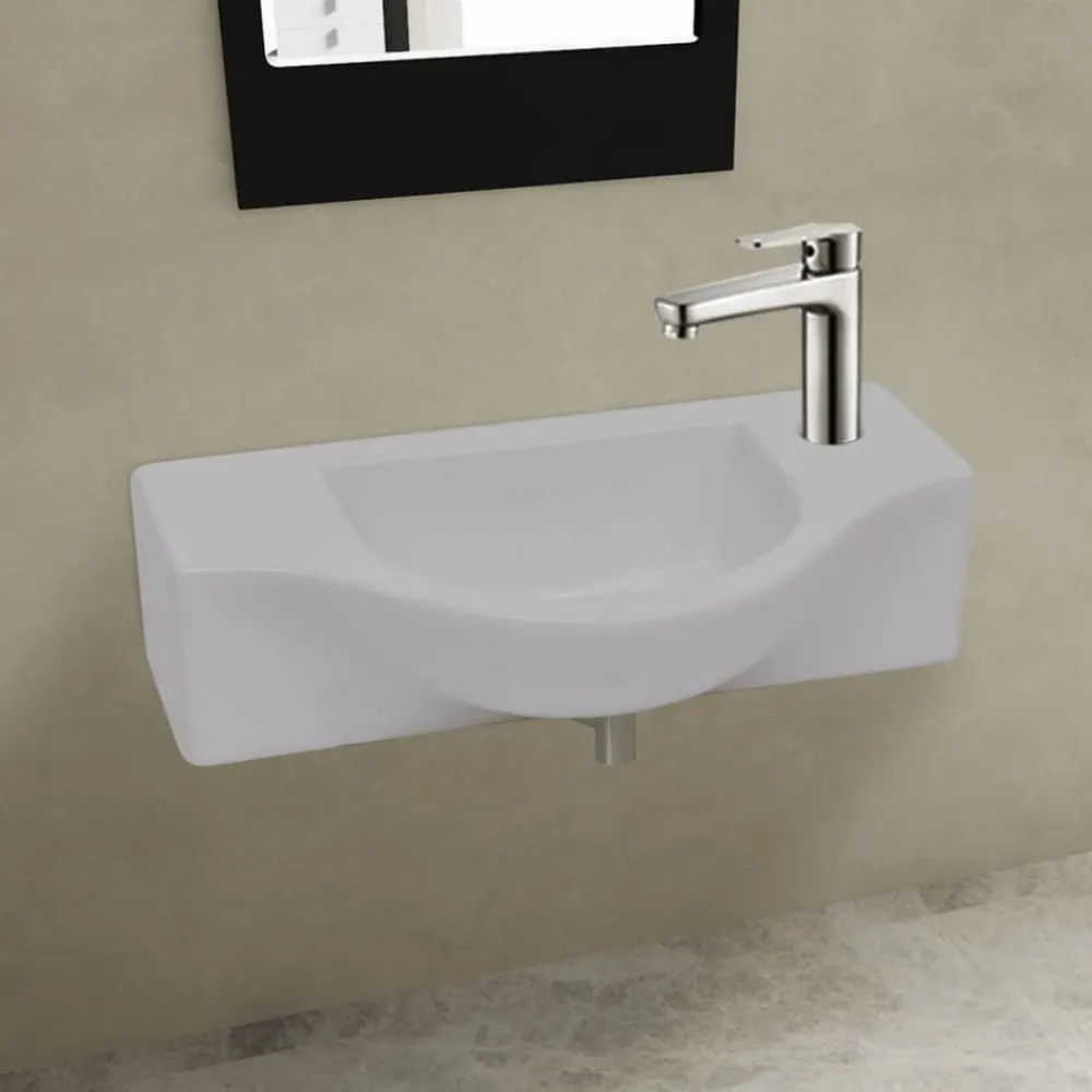vidaXL Lavabo de cerámica con agujero para grifo Blanco Sale