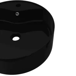 vidaXL Lavabo de cerámica con agujero para grifo/desagüe redondo Negro Hot