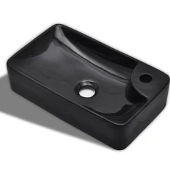 vidaXL Lavabo de cerámica con agujero para grifo Negro