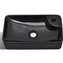 vidaXL Lavabo de cerámica con agujero para grifo Negro