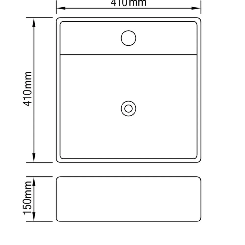 vidaXL Fontanería-Lavabo de cerámica con agujero para grifo/desagüe cuadrado