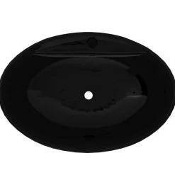 vidaXL Lavabo de cerámica con agujero para grifo/desagüe ovalado Negro Sale