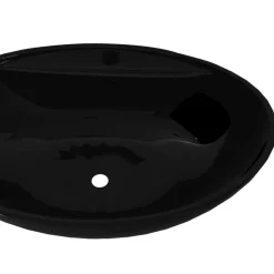 vidaXL Lavabo de cerámica con agujero para grifo/desagüe ovalado Negro Sale