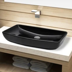 vidaXL Lavabo de cerámica rectangular Negro
