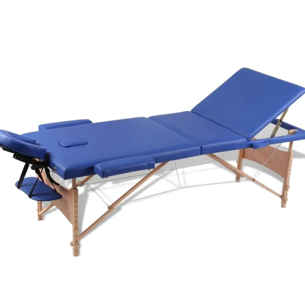 vidaXL Salud Y Belleza-Mesa camilla de masaje de madera plegable de tres cuerpos es