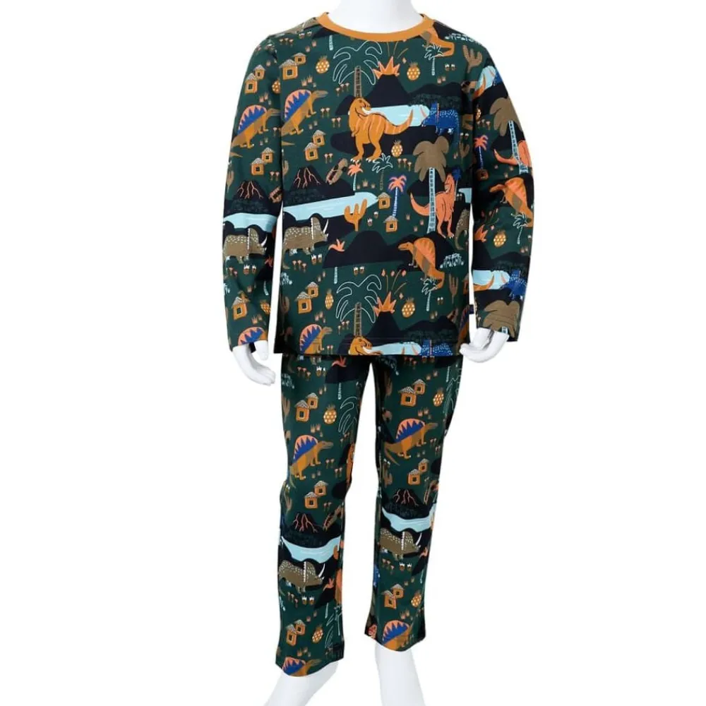 vidaXL Pijama infantil de manga larga verde oscuro 92