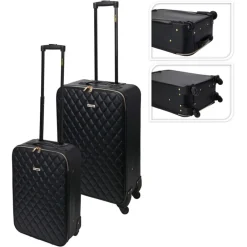 ProWorld Maletas Y Bolsos De Viaje-Juego de maletas 2 piezas diseño de colcha negro