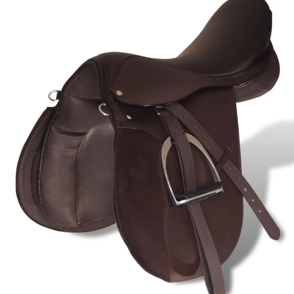 vidaXL Set de montura de caballo de 16" y cuero marrón 14 cm, 5 en 1 Marrón Hot
